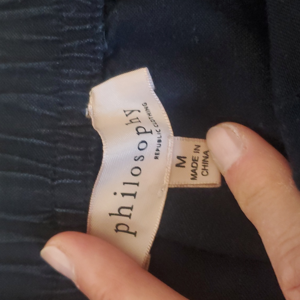 Philosophy Black Linen Blend Wide-Leg Flowy Pants Size M Medium - Picture 2 of 12
